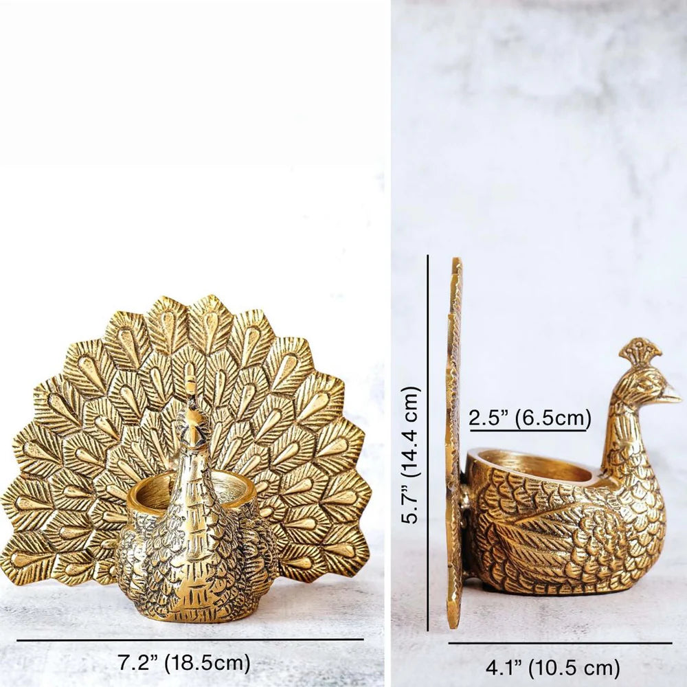 Metal Peacock Candle Holder – Antique Gold Finish
