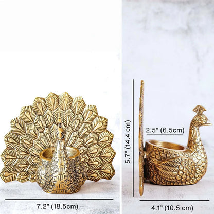 Metal Peacock Candle Holder – Antique Gold Finish