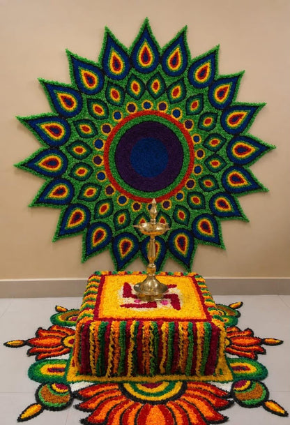 Mor Vedi peacock backdrop standalone – circular mandala peacock design wall décor for Navratri and Diwali mandir | Craft Decor