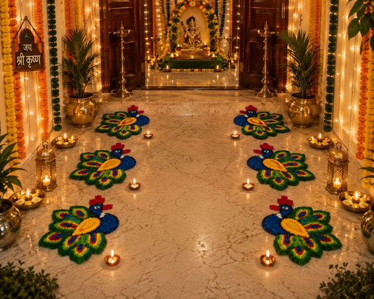 Mor Rangoli – Traditional Peacock Festive Mat Set | Entrance & Pooja Décor | Set of 6