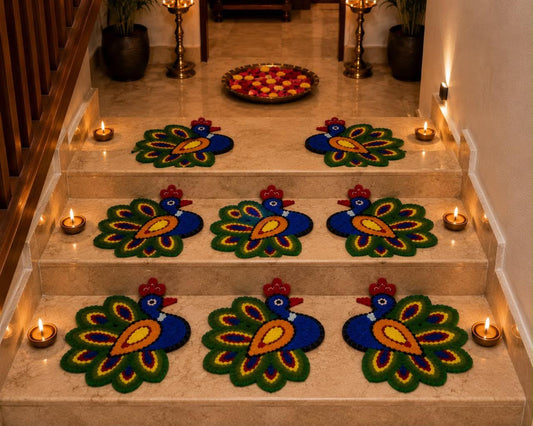 Mor Peacock Staircase Rangoli Mats – Set of 6 | Craft Decor