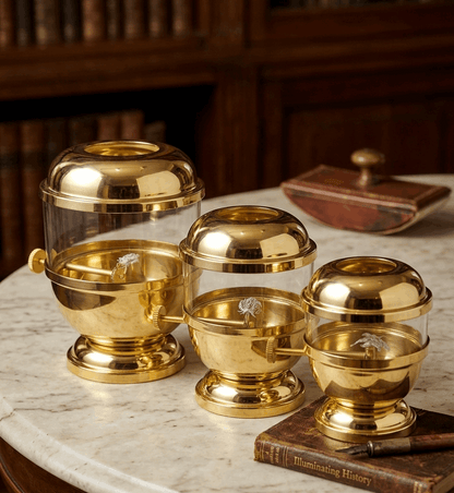 Pure Brass Akhand Jyot Diya with Glass Cover & Adjustable Knob