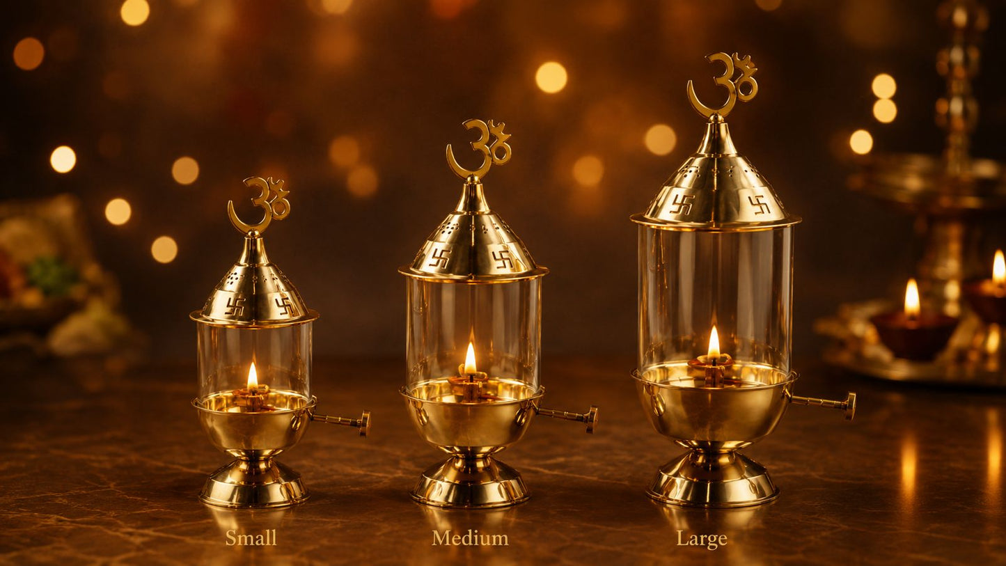 Pure Brass Akhand Jyot Diya with Om & Swastik Cap