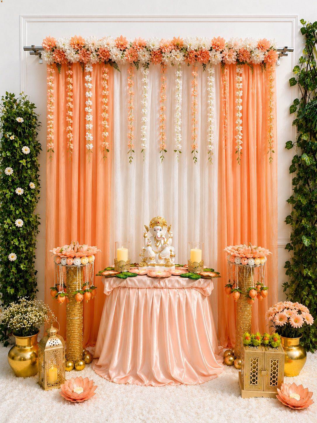 Pushp Darbar Ganpati Backdrop by Craft Decor | 7×5 Ft