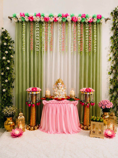 Pushp Darbar Ganpati Backdrop by Craft Decor | 7×5 Ft