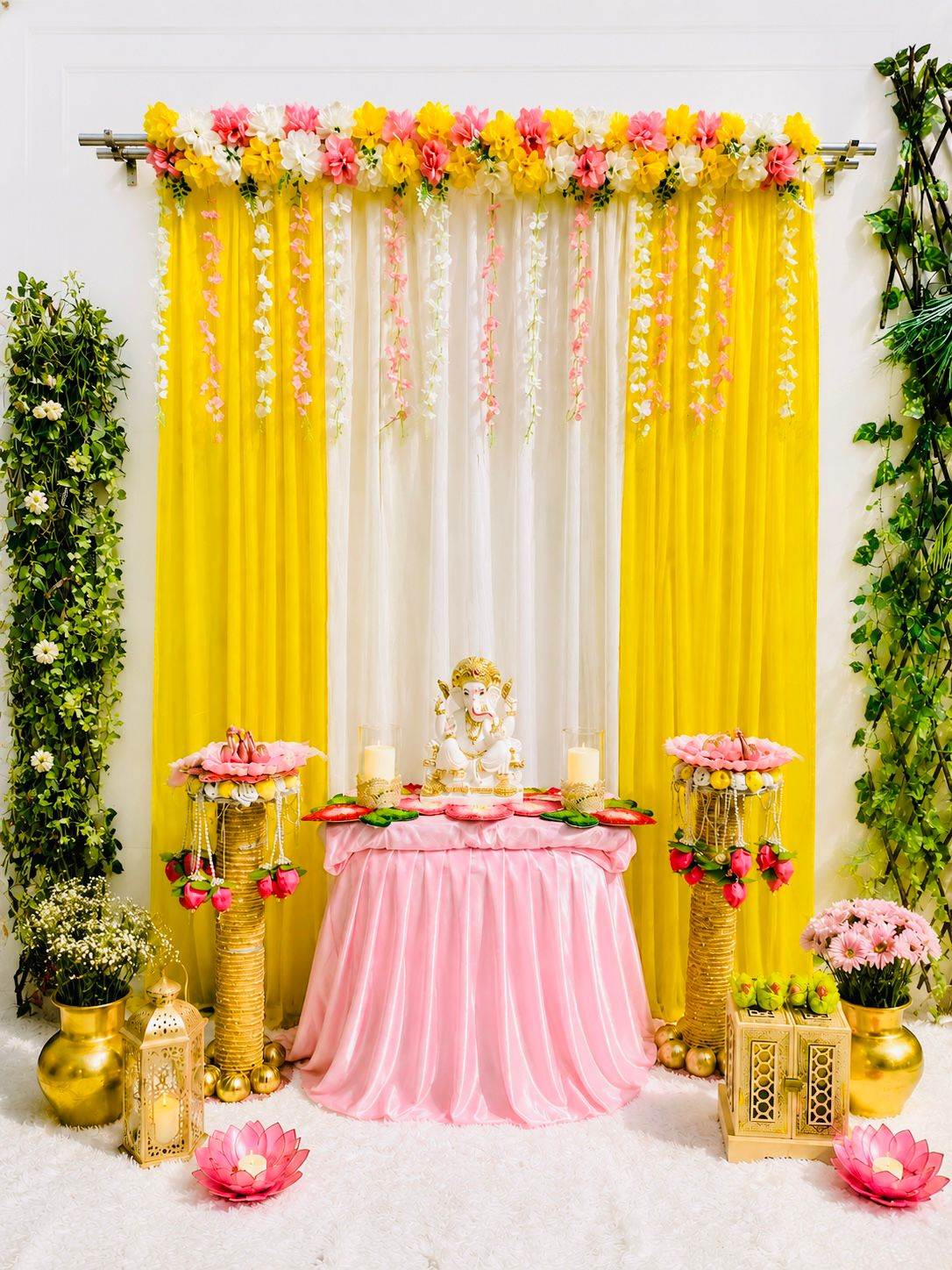 Pushp Darbar Ganpati Backdrop by Craft Decor | 7×5 Ft
