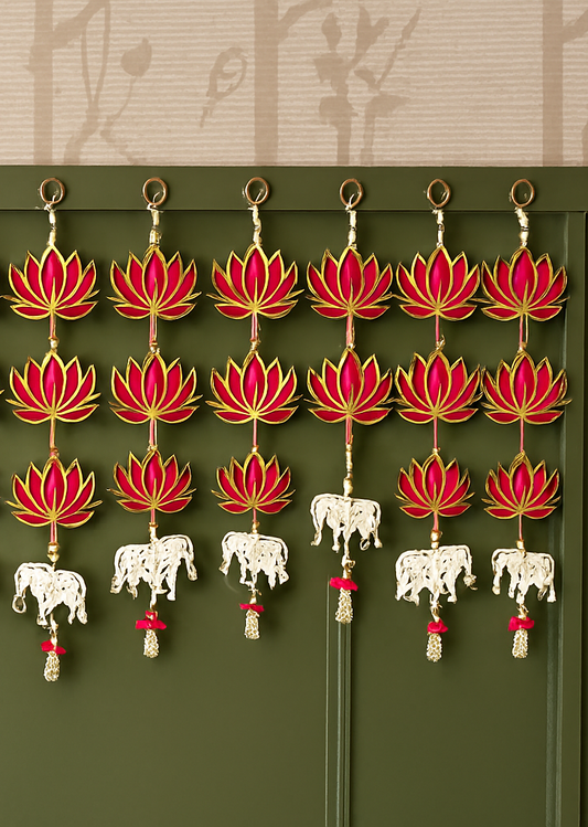 Lotus & Elephant Charm Toran – Set of 10