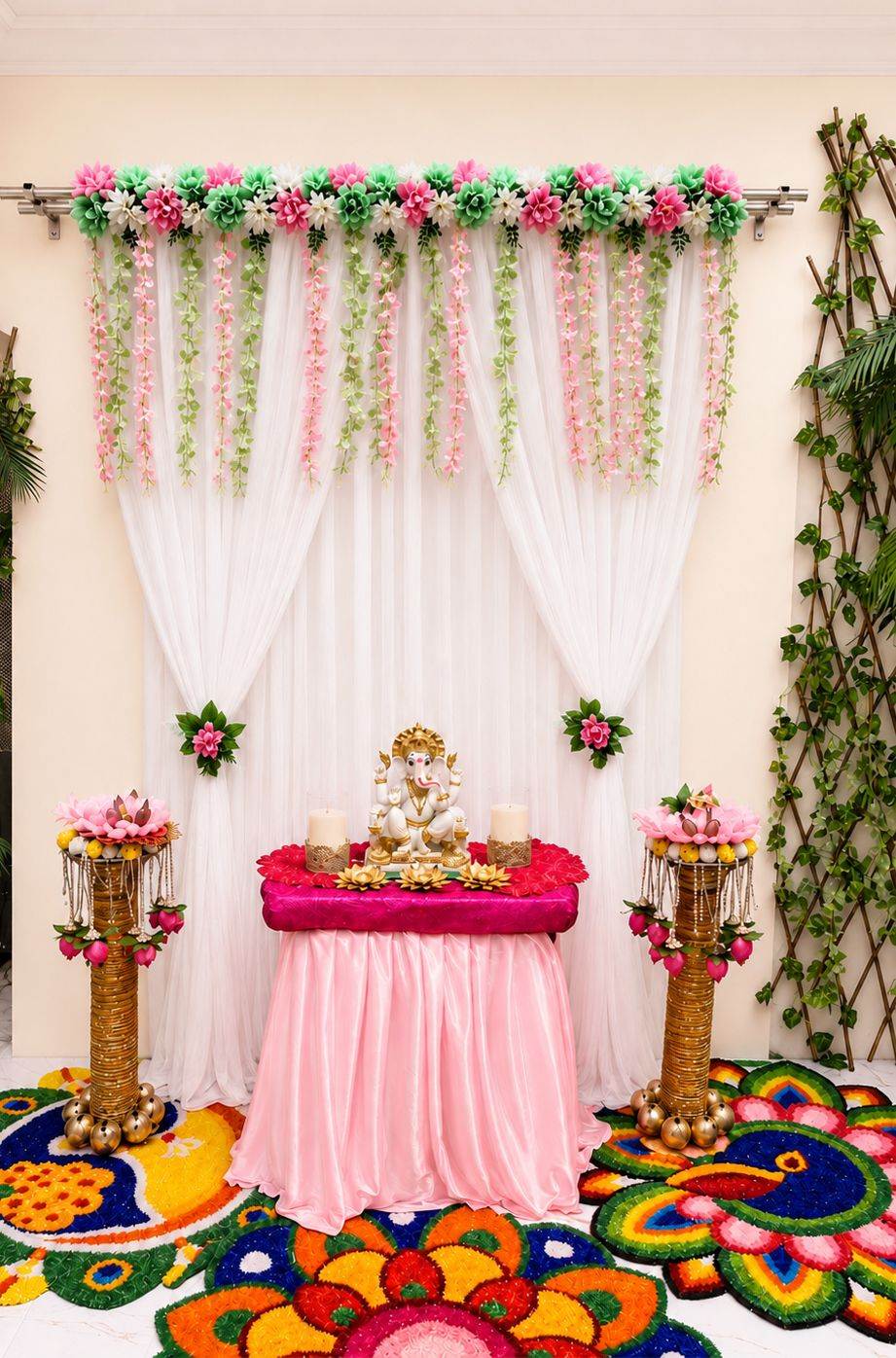 Rajsi Ganpati Backdrop by Craft Decor | 7 by 5 Ft
