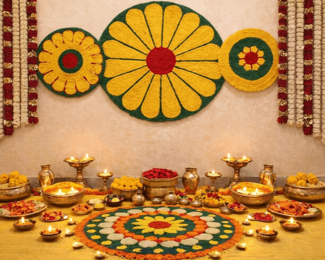 Rangoli Backdrop Mats – Set of 3 (3 Ft Center + 2 Ft Side Mats)