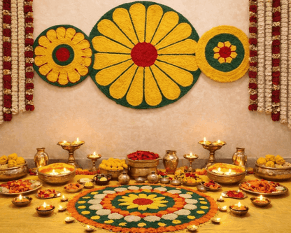Rangoli Backdrop Mats – Set of 3 (3 Ft Center + 2 Ft Side Mats)
