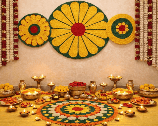 Rangoli Backdrop Mats – Set of 3 (3 Ft Center + 2 Ft Side Mats)
