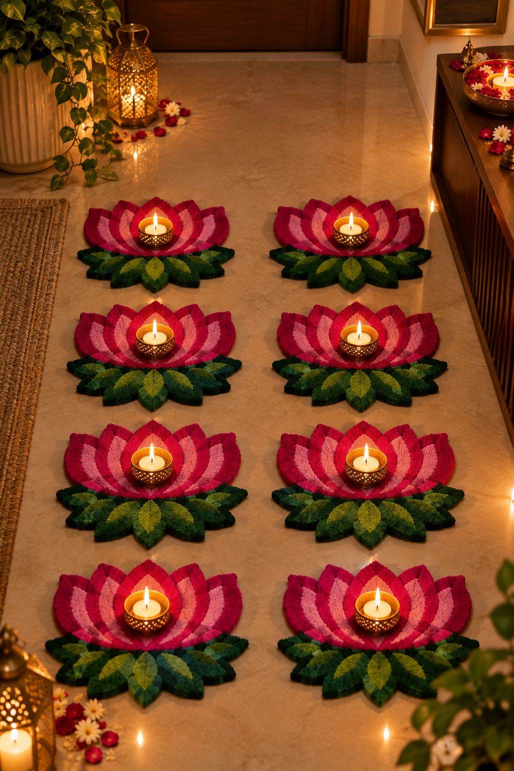 Kamal Pankti – Sacred Lotus Staircase Mat Set | Set of 8 | Craft Decor