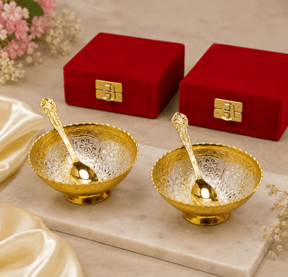 Royal Gold & Silver Plated Bowl Set with Spoon | Set of 2