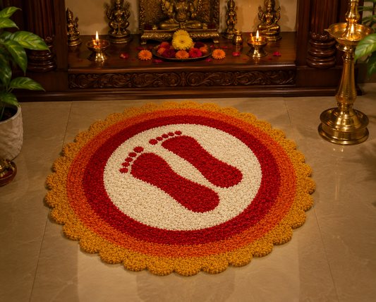 Sacred Footprints Rangoli Mat – 3 Ft Fur Yarn