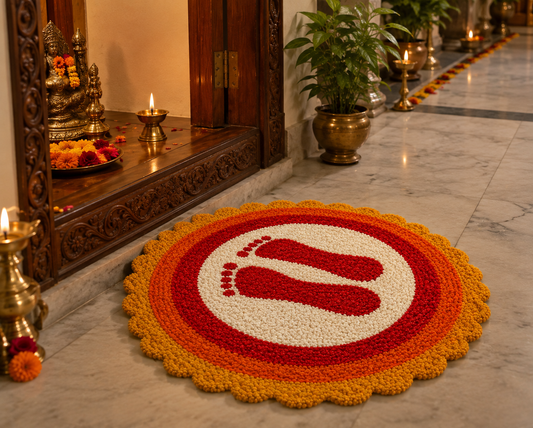 Sacred Footprints Rangoli Mat – 3 Ft Fur Yarn