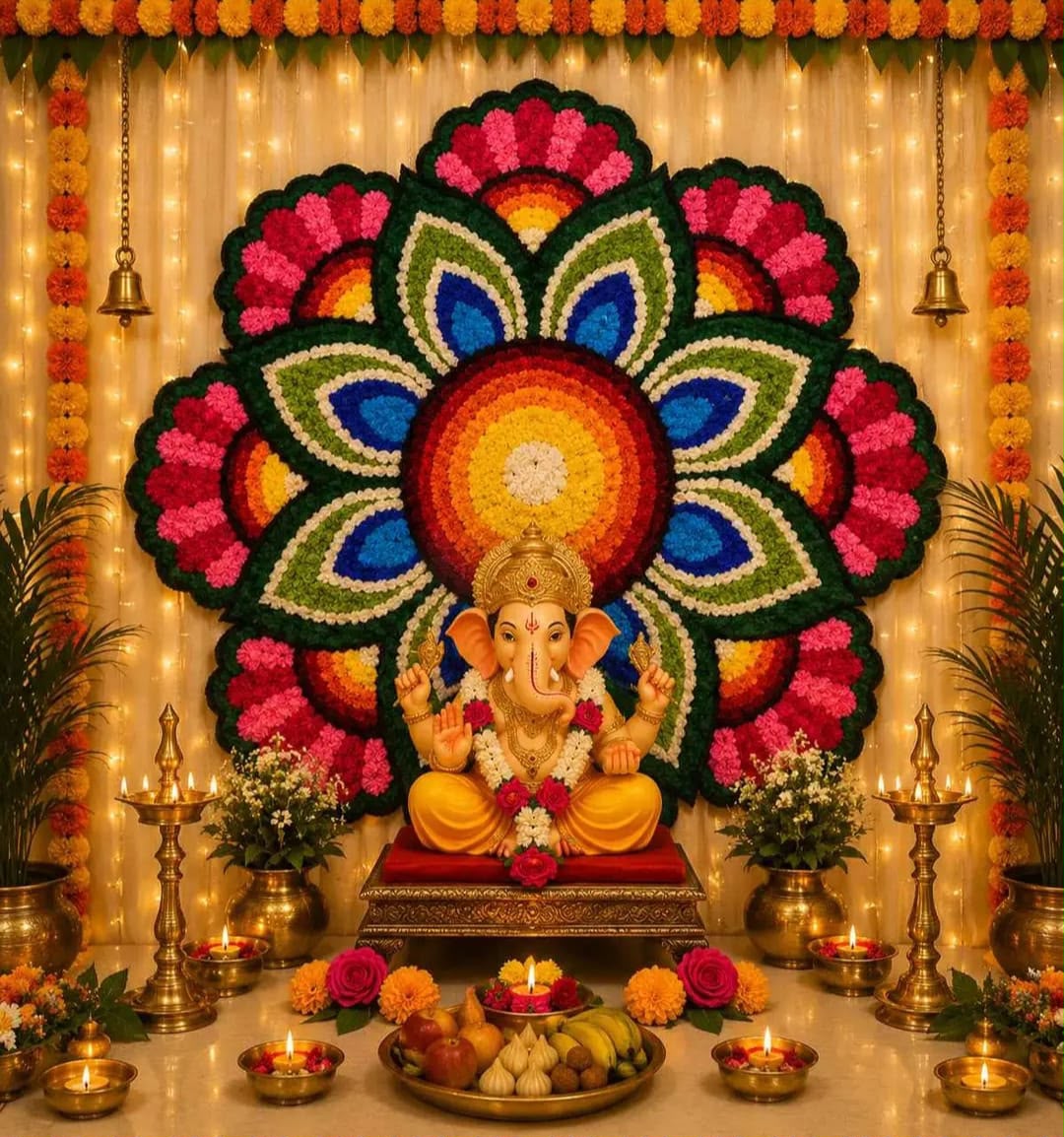Shubh Ganpati Fur Yarn Backdrop - 3 Ft | Craft Decor