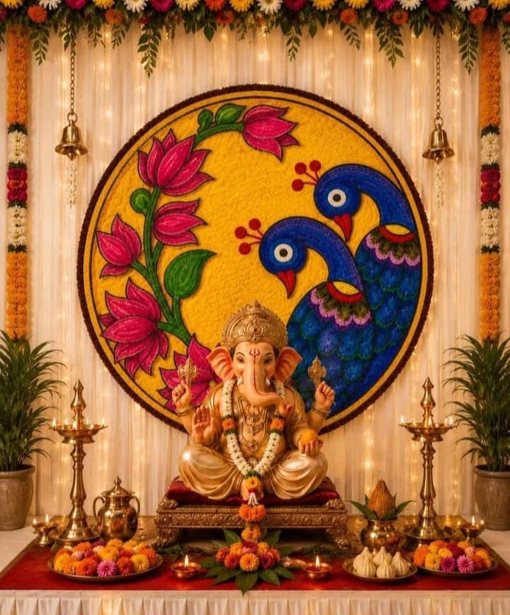 Shubh Ganpati Fur Yarn Backdrop - 3 Ft | Craft Decor