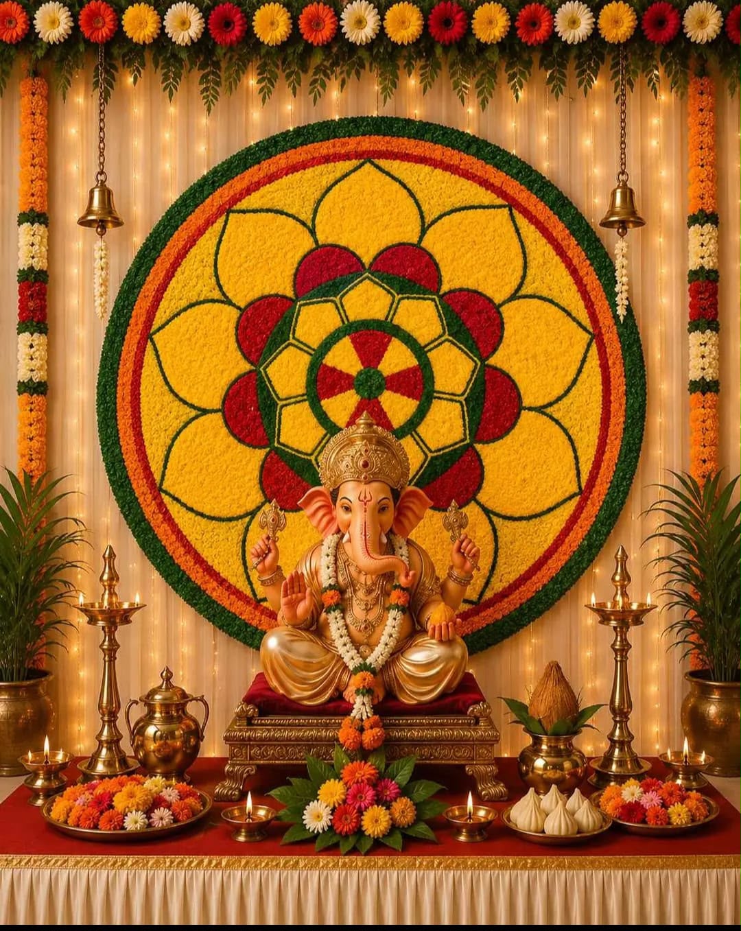 Shubh Ganpati Fur Yarn Backdrop - 3 Ft | Craft Decor