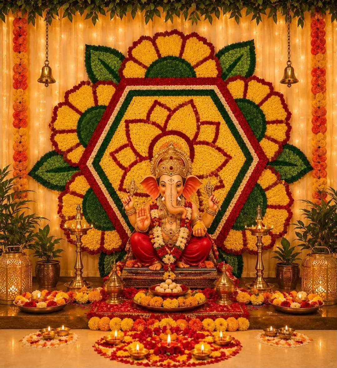 Shubh Ganpati Fur Yarn Backdrop - 3 Ft | Craft Decor