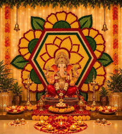 Shubh Ganpati Fur Yarn Backdrop - 3 Ft | Craft Decor