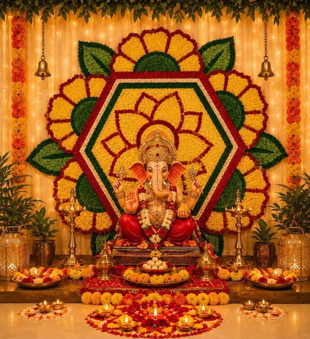 Shubh Ganpati Fur Yarn Backdrop - 3 Ft | Craft Decor