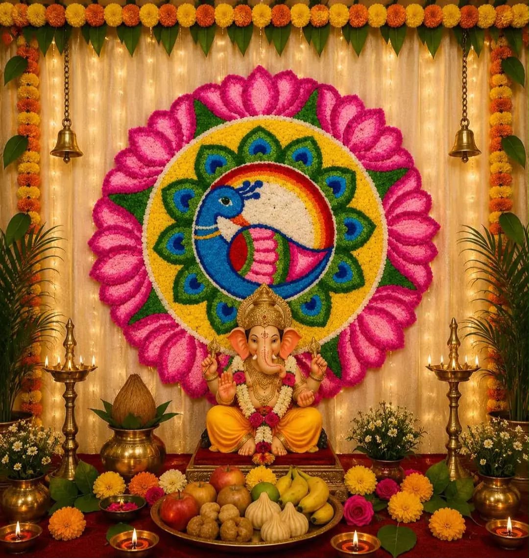 Shubh Ganpati Fur Yarn Backdrop - 3 Ft | Craft Decor