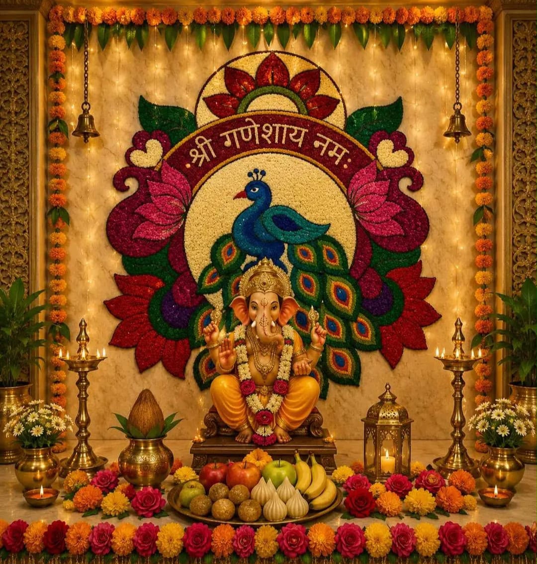 Shubh Ganpati Fur Yarn Backdrop - 3 Ft | Craft Decor
