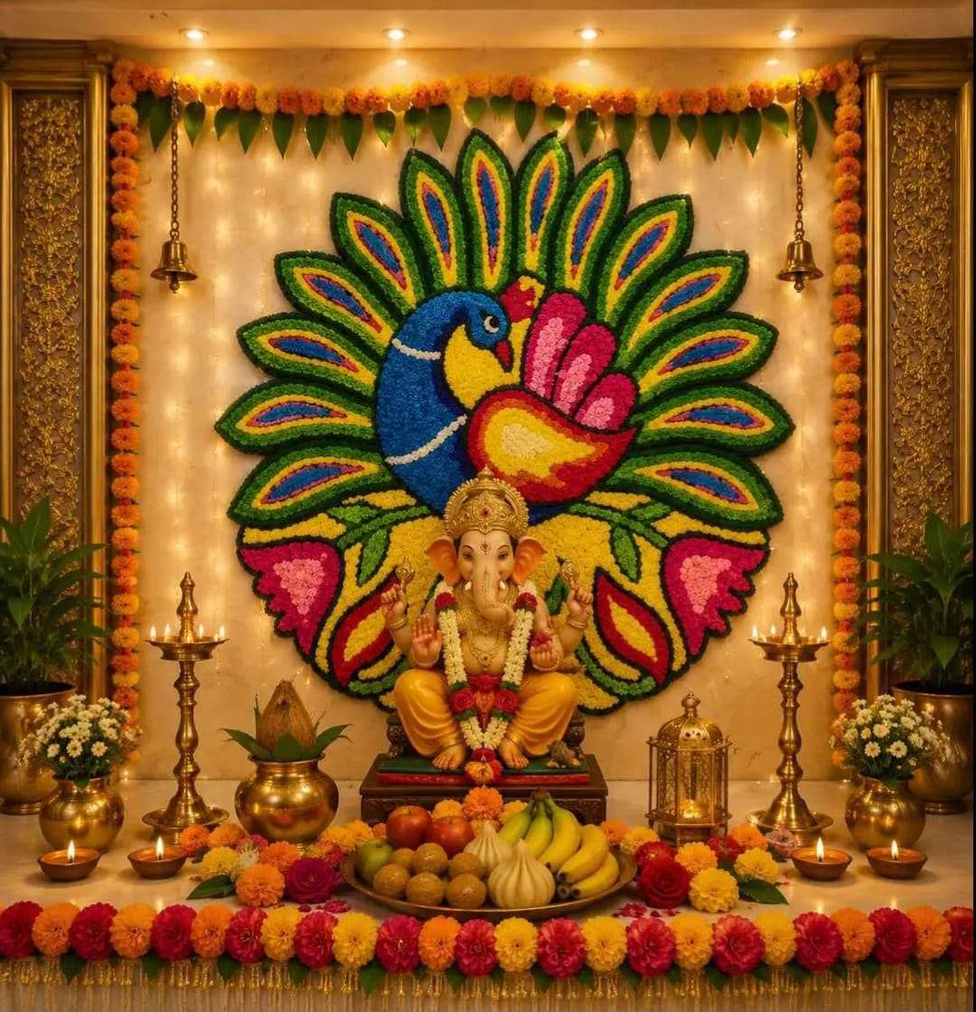 Shubh Ganpati Fur Yarn Backdrop - 3 Ft | Craft Decor
