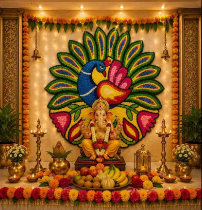 Shubh Ganpati Fur Yarn Backdrop - 3 Ft | Craft Decor