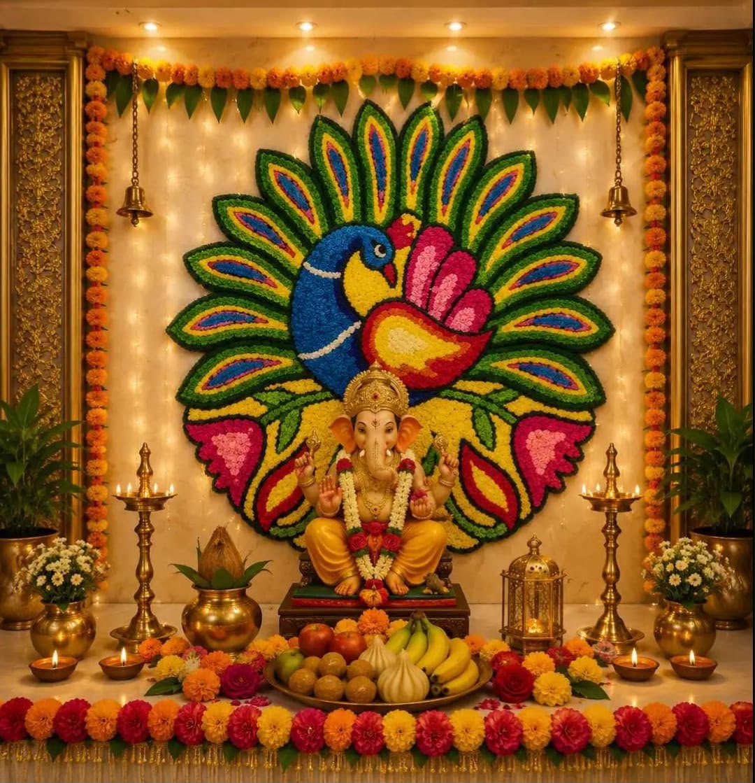 Shubh Ganpati Fur Yarn Backdrop - 3 Ft | Craft Decor