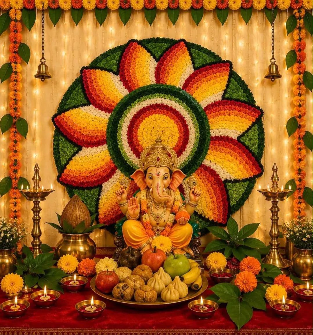 Shubh Ganpati Fur Yarn Backdrop - 3 Ft | Craft Decor