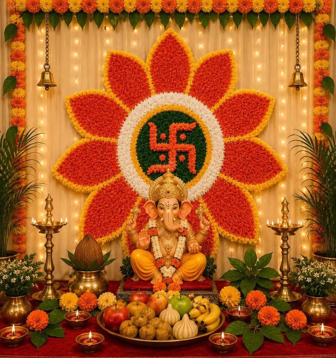 Shubh Ganpati Fur Yarn Backdrop - 3 Ft | Craft Decor