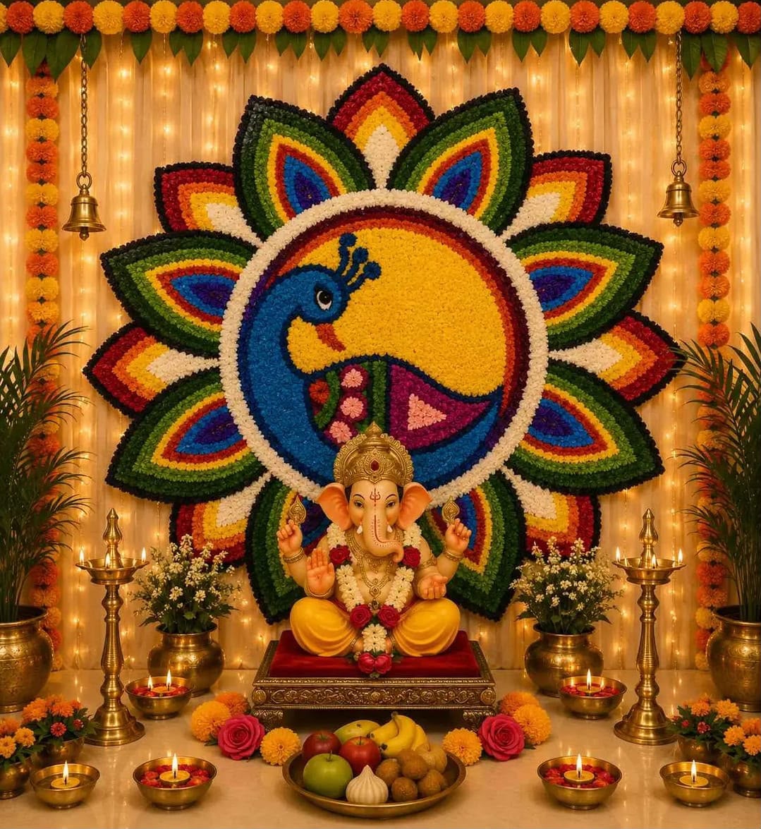 Shubh Ganpati Fur Yarn Backdrop - 3 Ft | Craft Decor