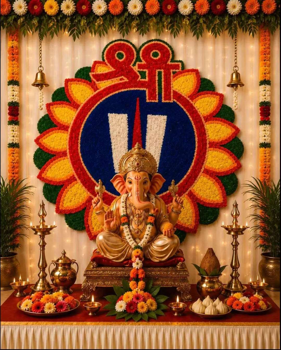 Shubh Ganpati Fur Yarn Backdrop - 3 Ft | Craft Decor