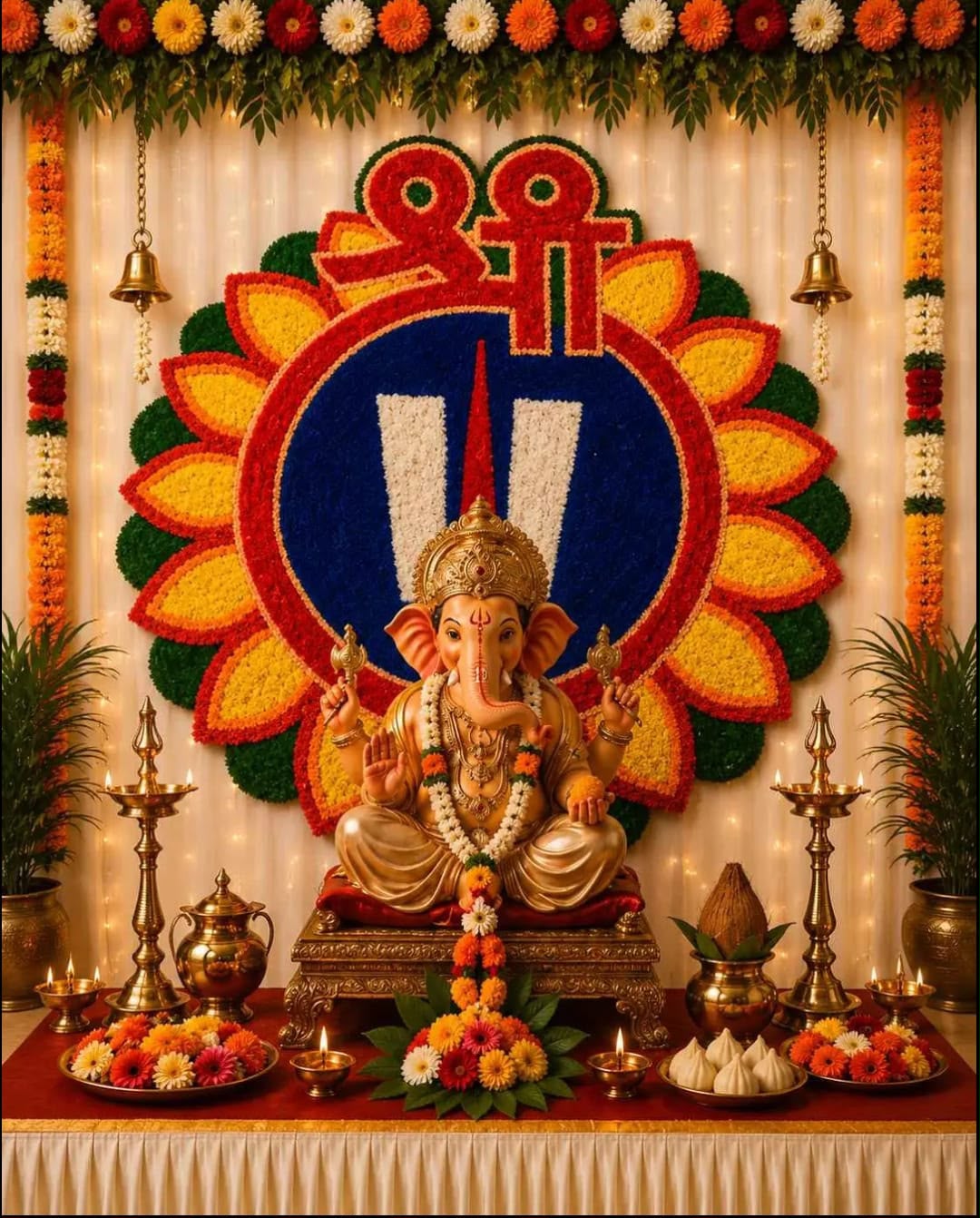 Shubh Ganpati Fur Yarn Backdrop - 3 Ft | Craft Decor
