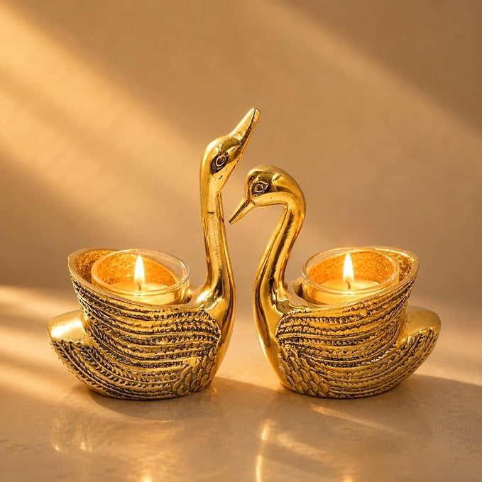 Golden Swan Pair Candle Holder Stand – Set of 2