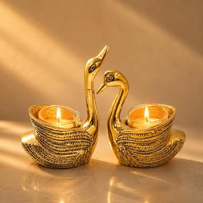 Golden Swan Pair Candle Holder Stand – Set of 2