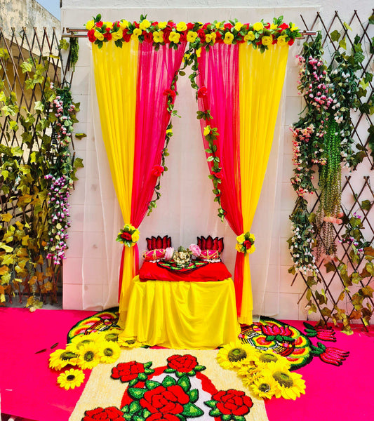 Craft Decor Rose Flower Panel Curtain Backdrop - Yellow & Rani