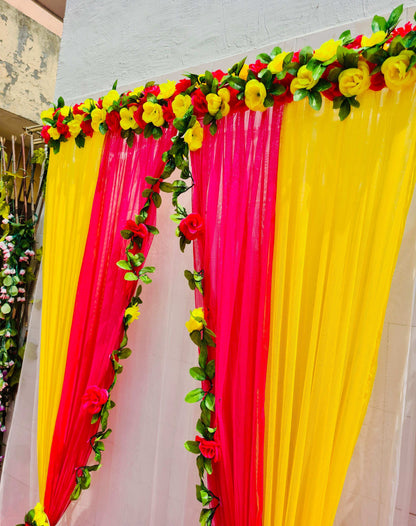 Craft Decor Rose Flower Panel Curtain Backdrop - Yellow & Rani