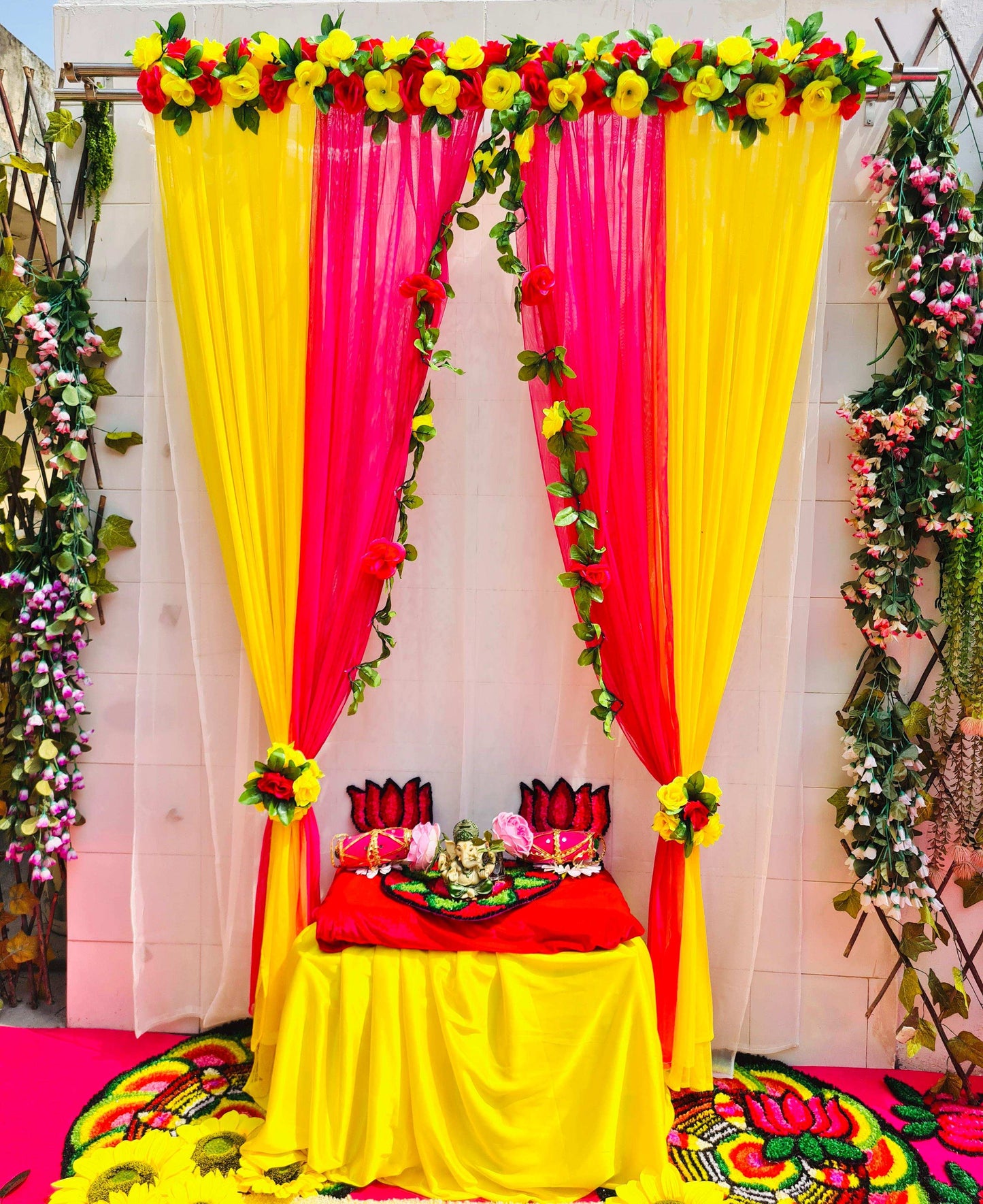 Craft Decor Rose Flower Panel Curtain Backdrop - Yellow & Rani