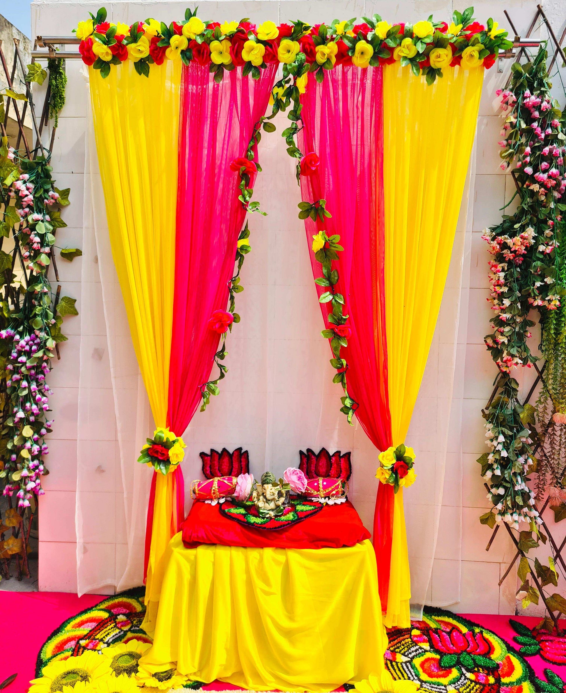 Craft Decor Rose Flower Panel Curtain Backdrop - Yellow & Rani