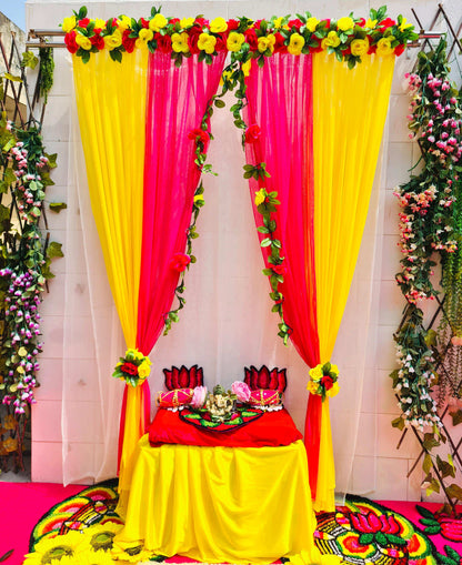 Craft Decor Rose Flower Panel Curtain Backdrop - Yellow & Rani