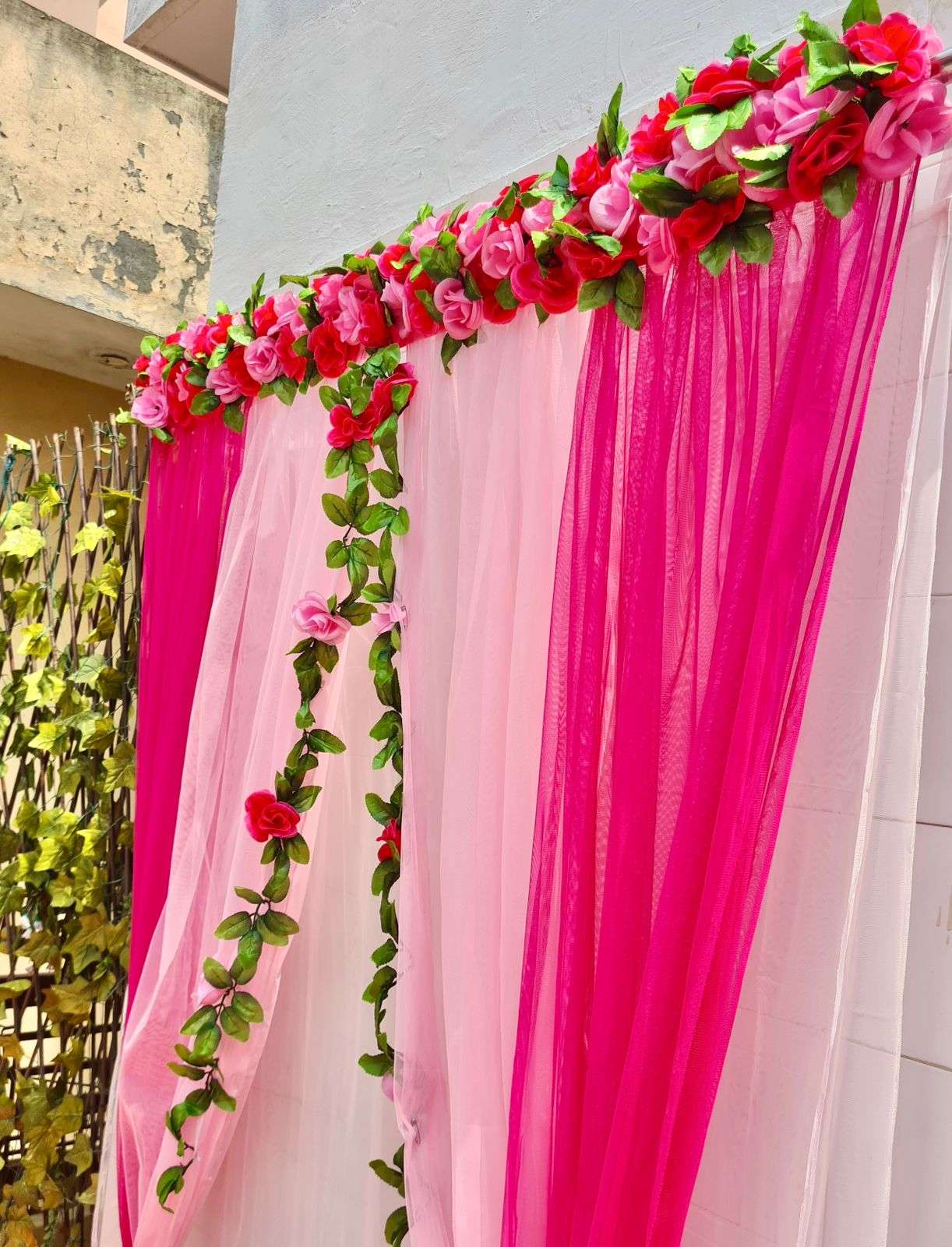 Craft Decor Rose Flower Panel Curtain Backdrop - Magenta (Rani) & Baby Pink