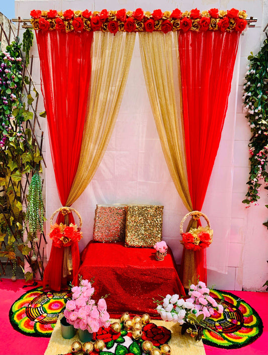 Craft Decor Red & Golden Panel Curtain Backdrop