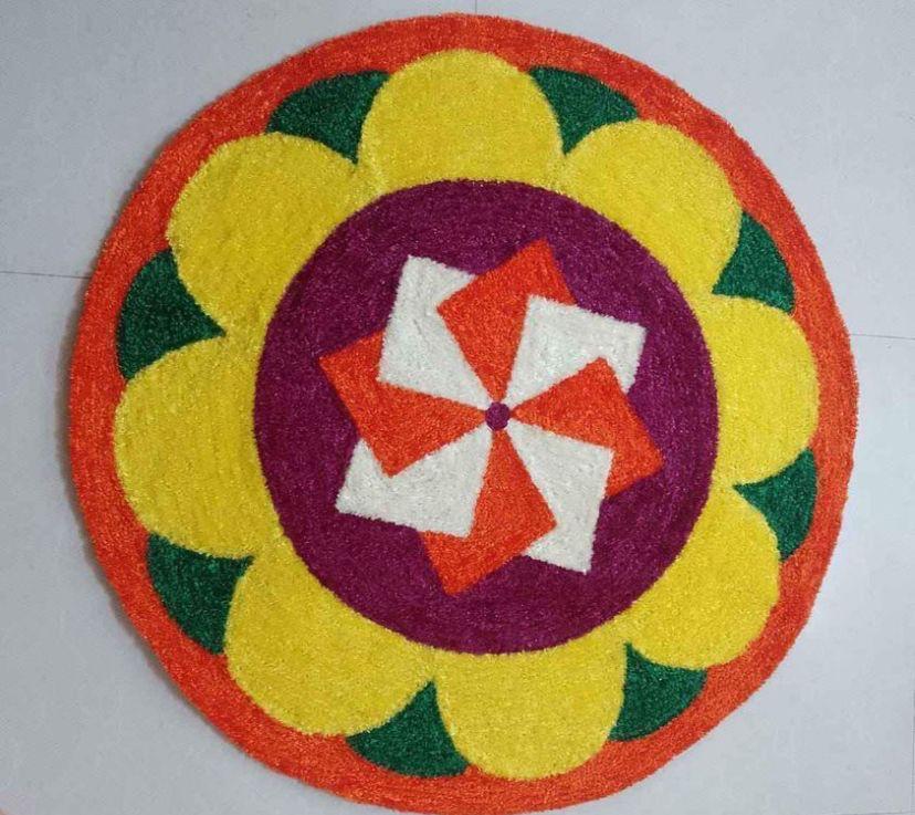Fur Yarn 3 Feet Rangoli Mat - Design 22