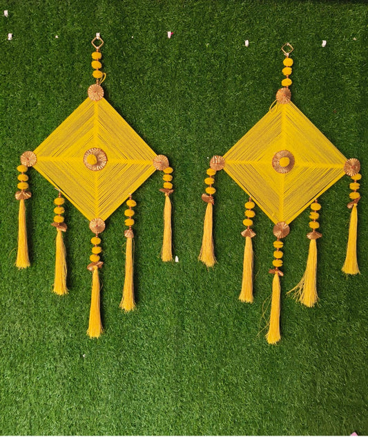 Haldi & Mehendi Pom Pom Diamond Wall Hangings - Set of 6
