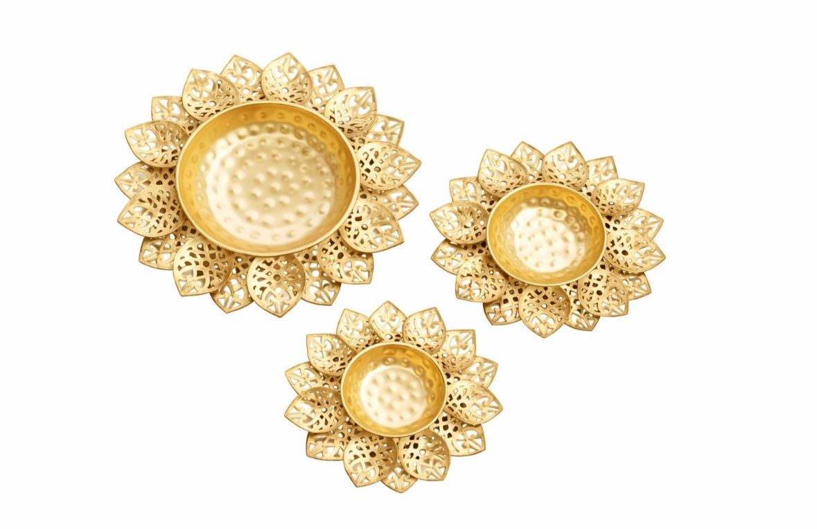 Handcrafted Golden Pooja Katori Set – Set of 3