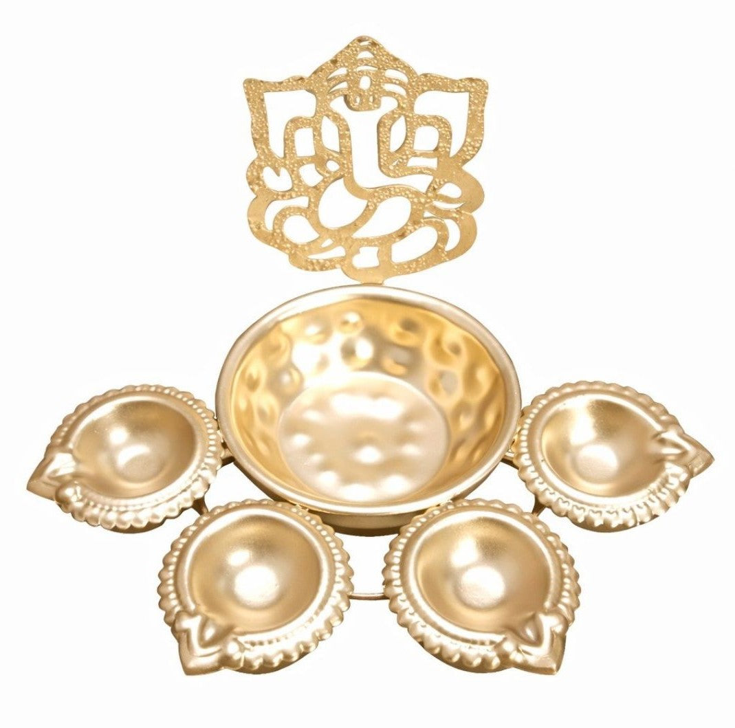 Handcrafted Golden Pooja Katori Diya Set – Set of 3