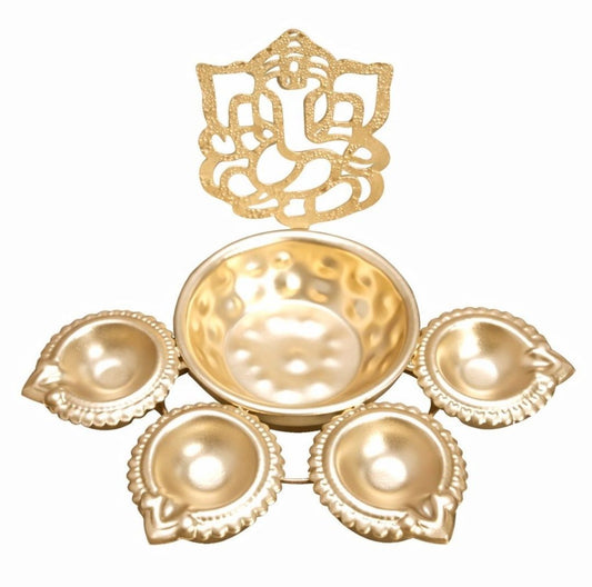 Handcrafted Golden Pooja Katori Diya Set – Set of 3