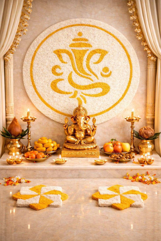 2-Way Ganesha Rangoli Mat Combo with Samay Aasans by Craft Decor
